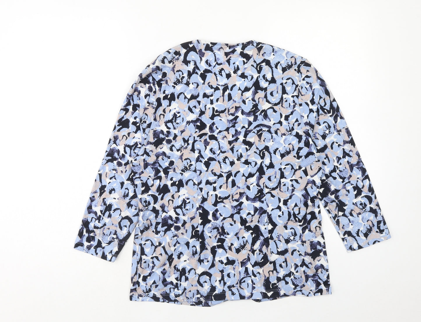 Eastex Womens Blue Geometric Viscose Basic Blouse Size 14 Scoop Neck - Side Ruched
