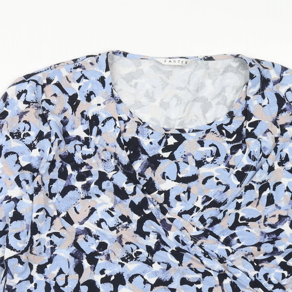 Eastex Womens Blue Geometric Viscose Basic Blouse Size 14 Scoop Neck - Side Ruched