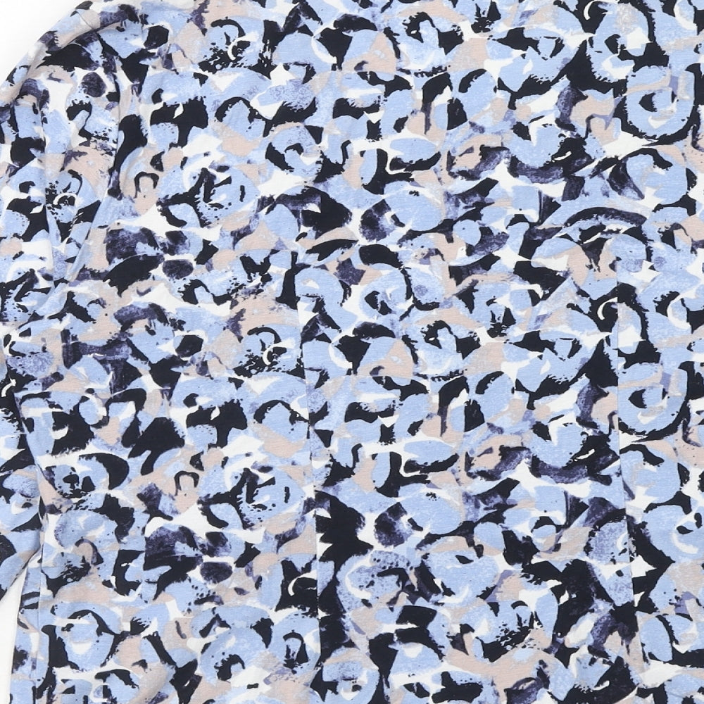 Eastex Womens Blue Geometric Viscose Basic Blouse Size 14 Scoop Neck - Side Ruched