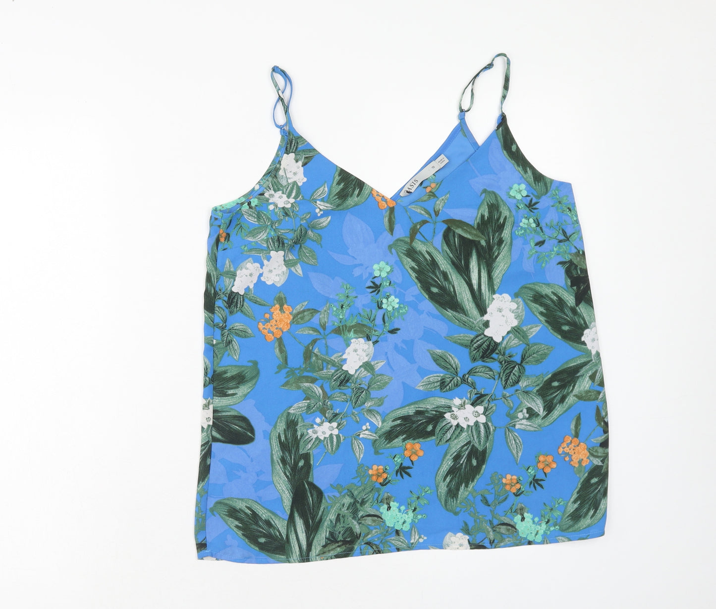 Oasis Womens Blue Floral Polyester Camisole Tank Size 10 V-Neck