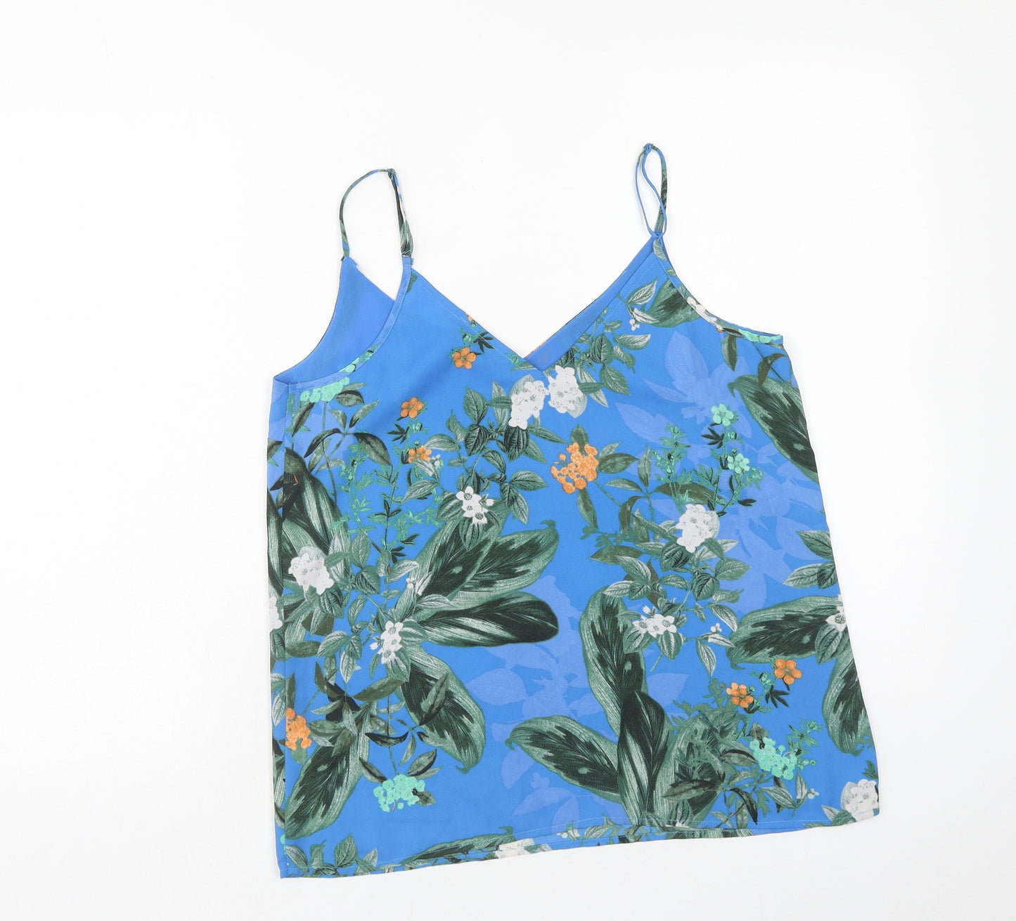 Oasis Womens Blue Floral Polyester Camisole Tank Size 10 V-Neck