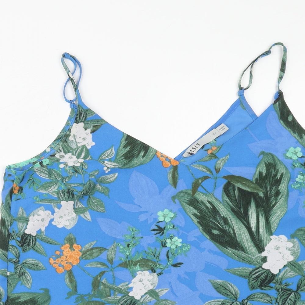 Oasis Womens Blue Floral Polyester Camisole Tank Size 10 V-Neck