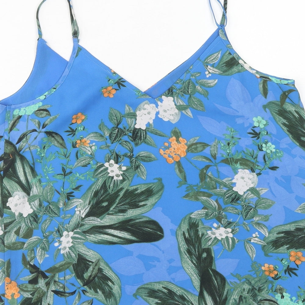 Oasis Womens Blue Floral Polyester Camisole Tank Size 10 V-Neck
