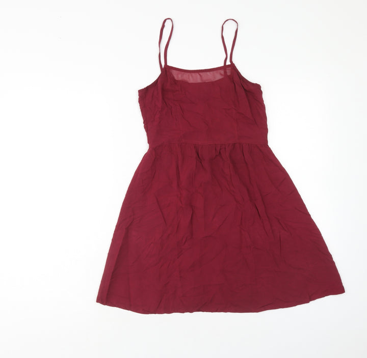 H&M Womens Red Viscose Mini Size 4 Square Neck Zip