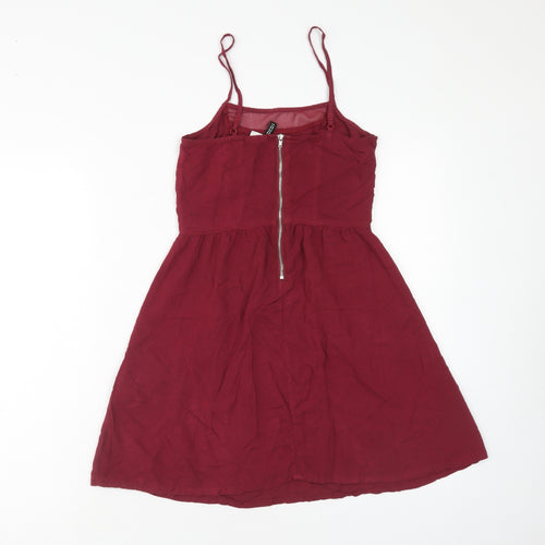 H&M Womens Red Viscose Mini Size 4 Square Neck Zip