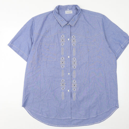 Ricami di Assin Womens Blue Geometric Cotton Basic Button-Up Size 2XL Collared