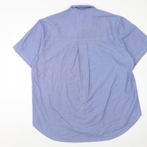 Ricami di Assin Womens Blue Geometric Cotton Basic Button-Up Size 2XL Collared