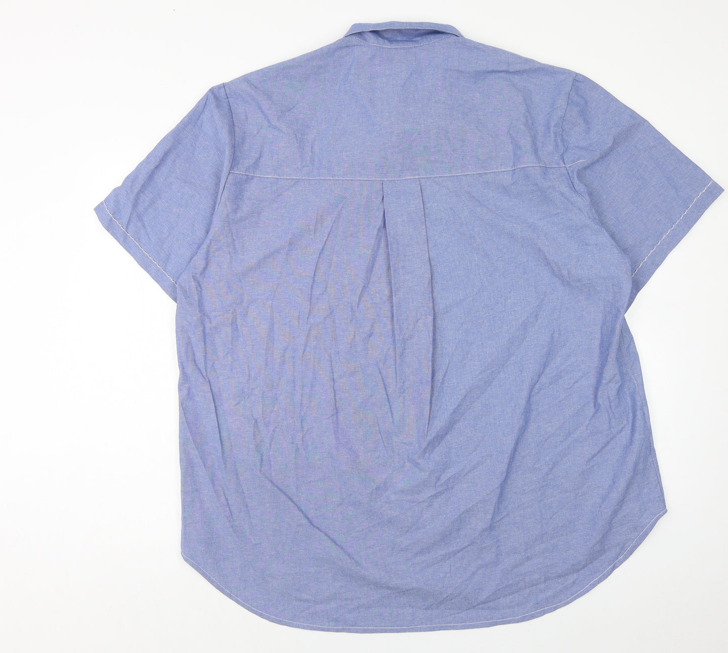 Ricami di Assin Womens Blue Geometric Cotton Basic Button-Up Size 2XL Collared
