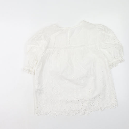 Per Una Womens White Geometric Cotton Basic Blouse Size 8 Scoop Neck - Broderie Anglaise