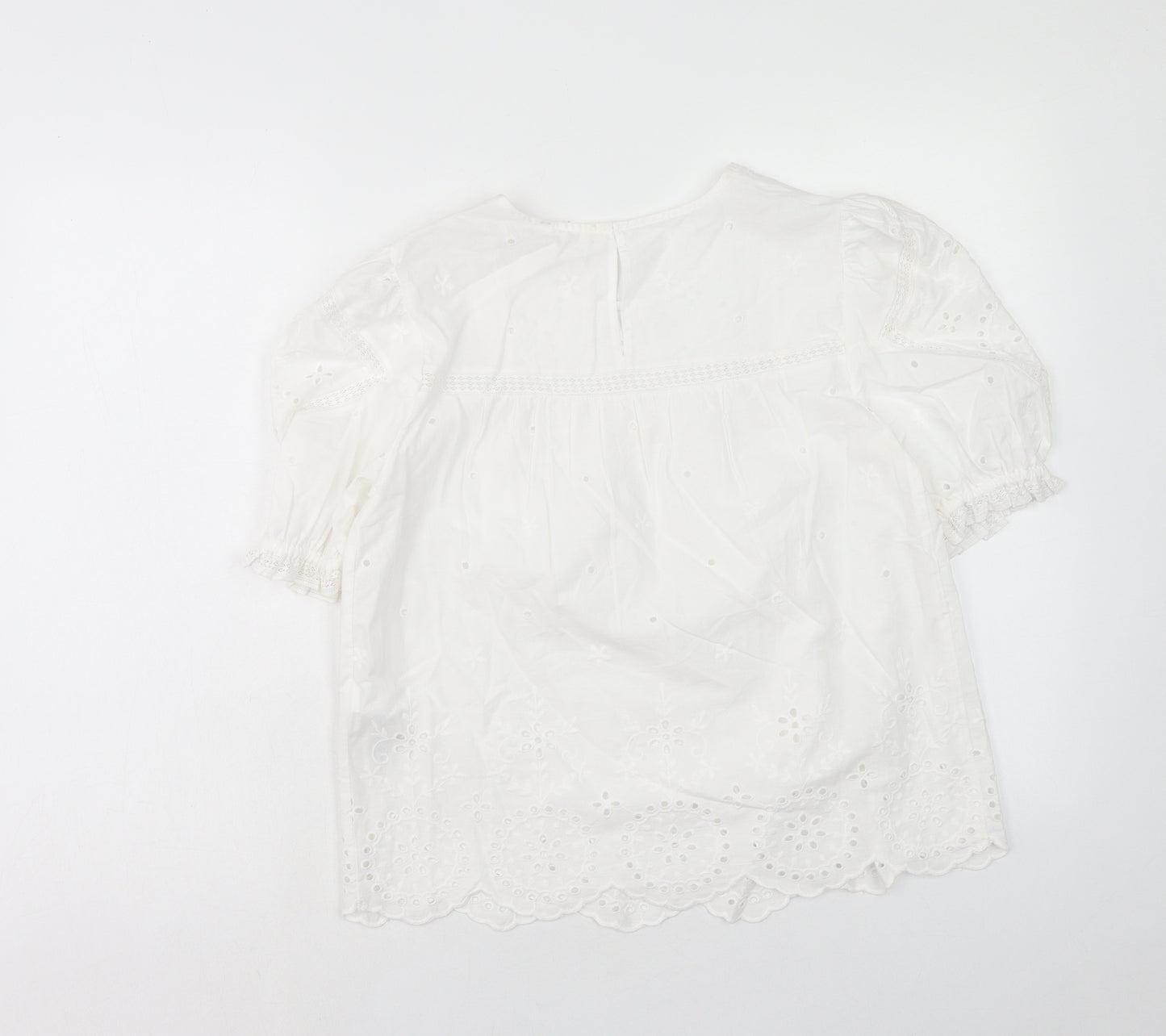 Per Una Womens White Geometric Cotton Basic Blouse Size 8 Scoop Neck - Broderie Anglaise
