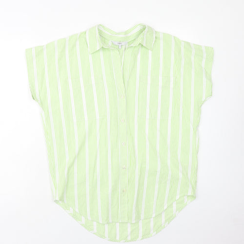 NEXT Womens Green Striped Cotton Basic Button-Up Size S Collared