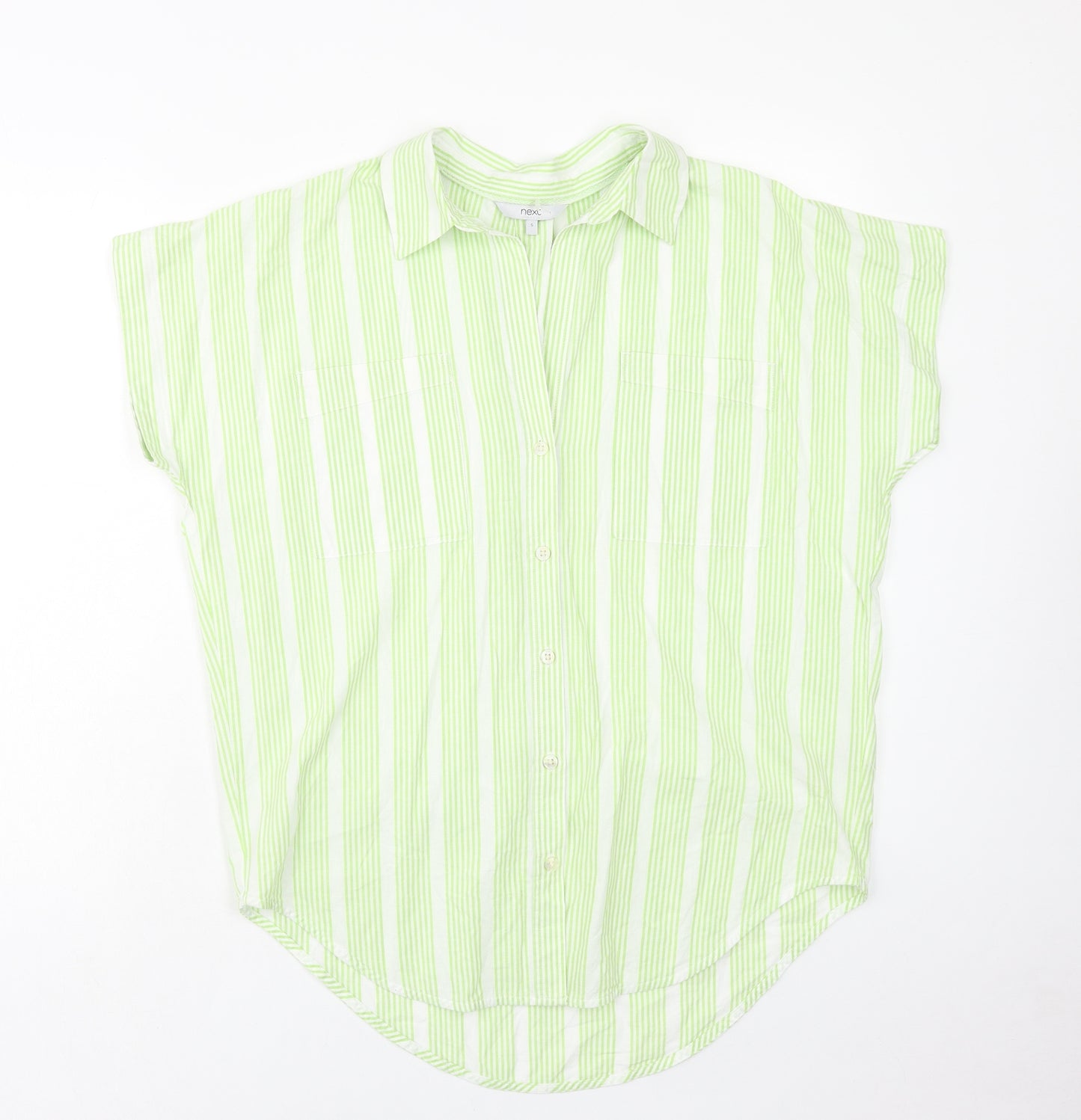 NEXT Womens Green Striped Cotton Basic Button-Up Size S Collared