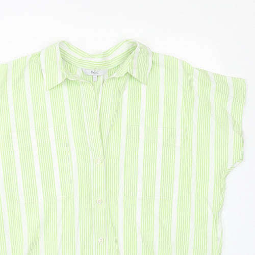 NEXT Womens Green Striped Cotton Basic Button-Up Size S Collared