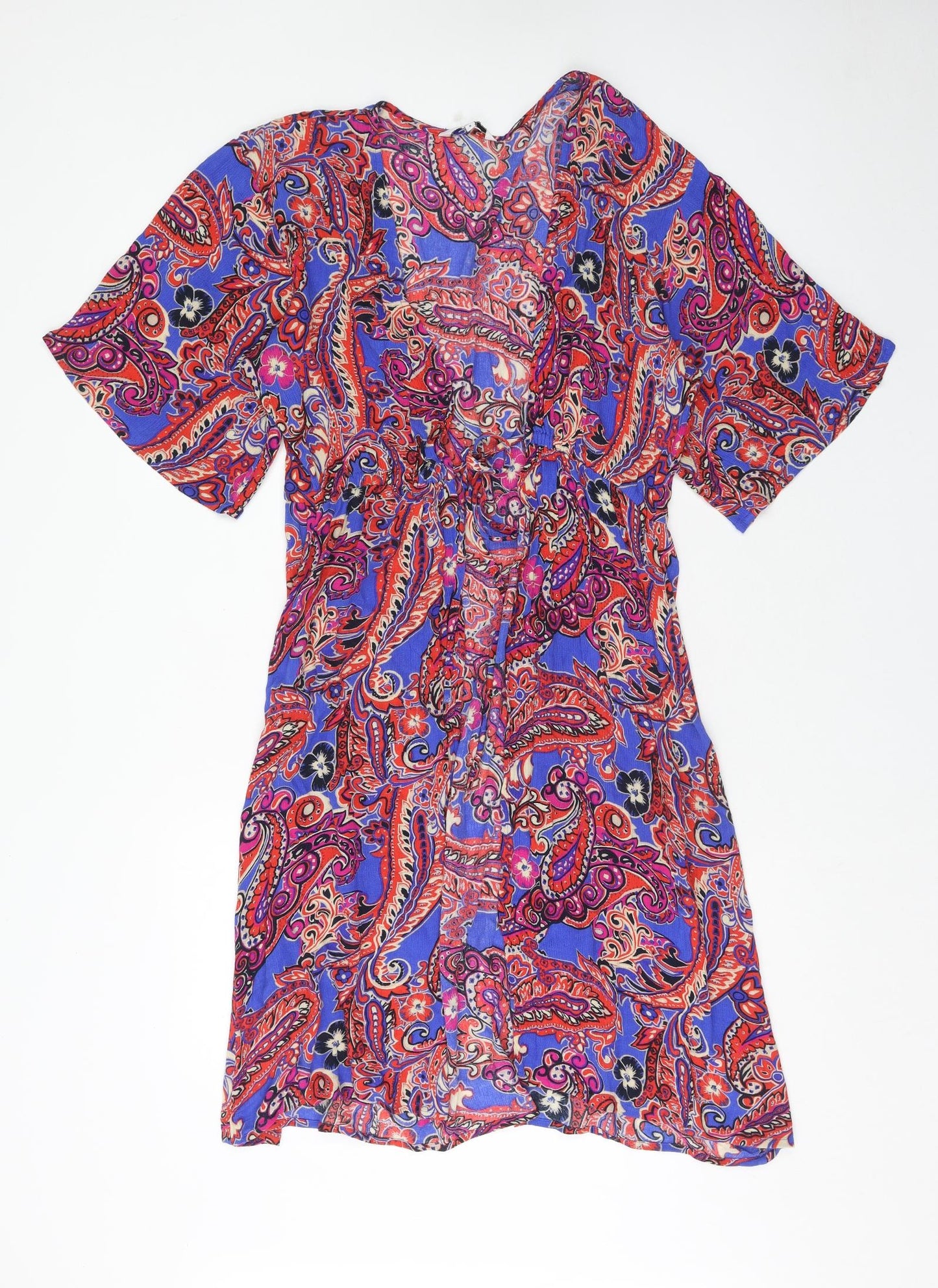 NEXT Womens Multicoloured Paisley Viscose Kimono Blouse Size 8 V-Neck - Angel Sleeve