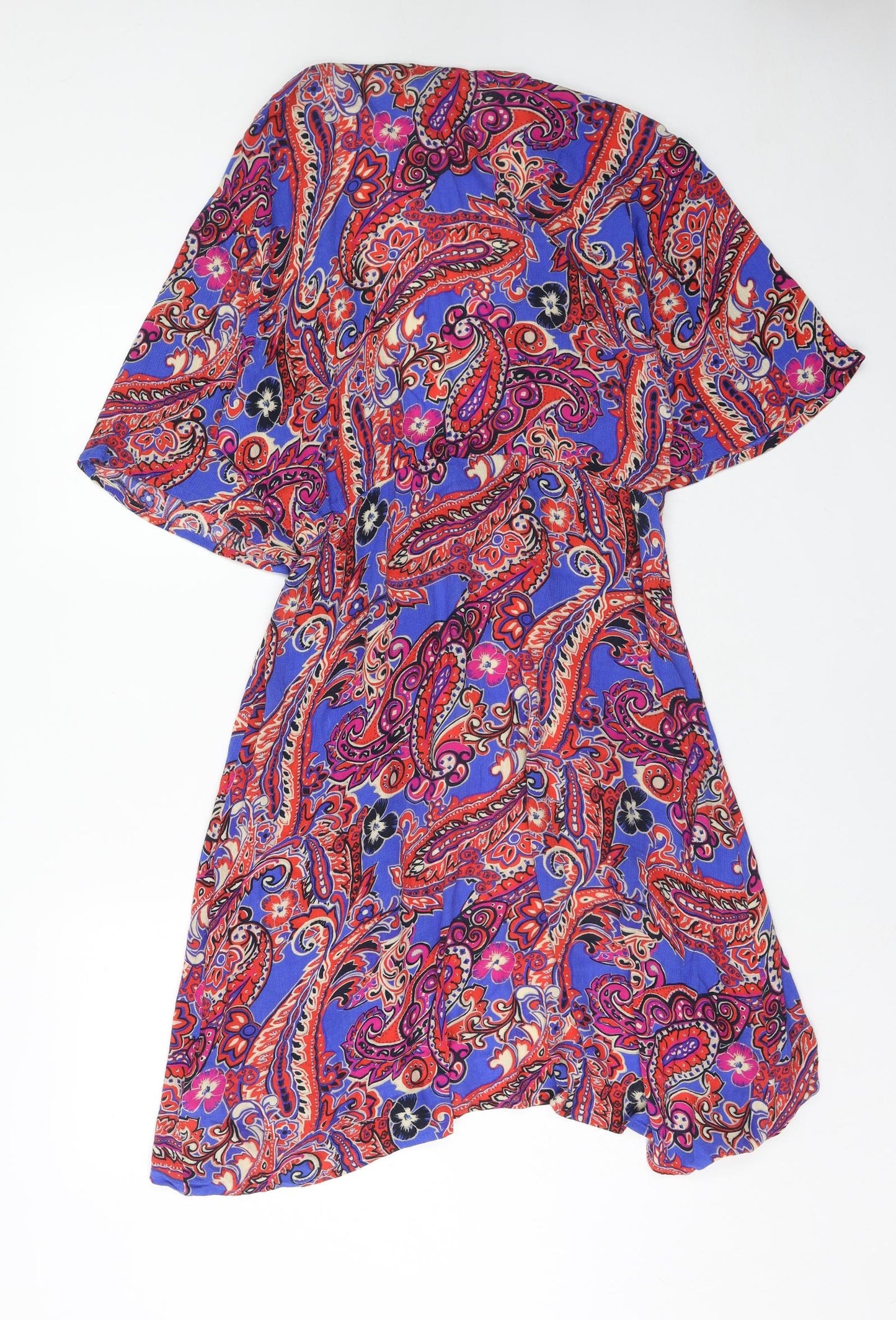 NEXT Womens Multicoloured Paisley Viscose Kimono Blouse Size 8 V-Neck - Angel Sleeve