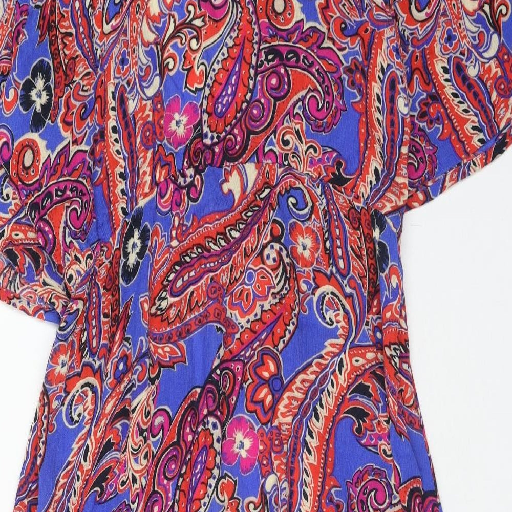 NEXT Womens Multicoloured Paisley Viscose Kimono Blouse Size 8 V-Neck - Angel Sleeve