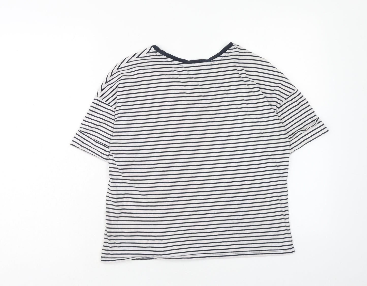 F&F Womens White Striped Cotton Basic T-Shirt Size 10 Boat Neck