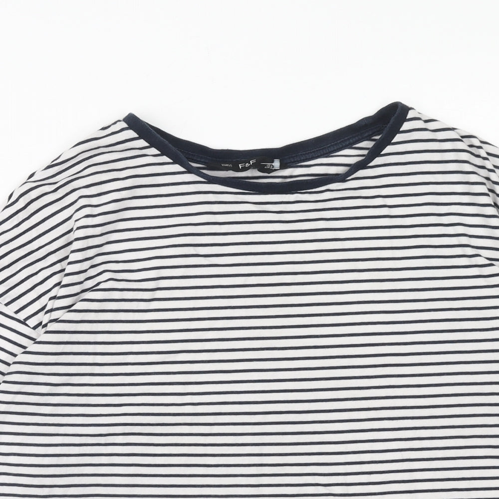 F&F Womens White Striped Cotton Basic T-Shirt Size 10 Boat Neck