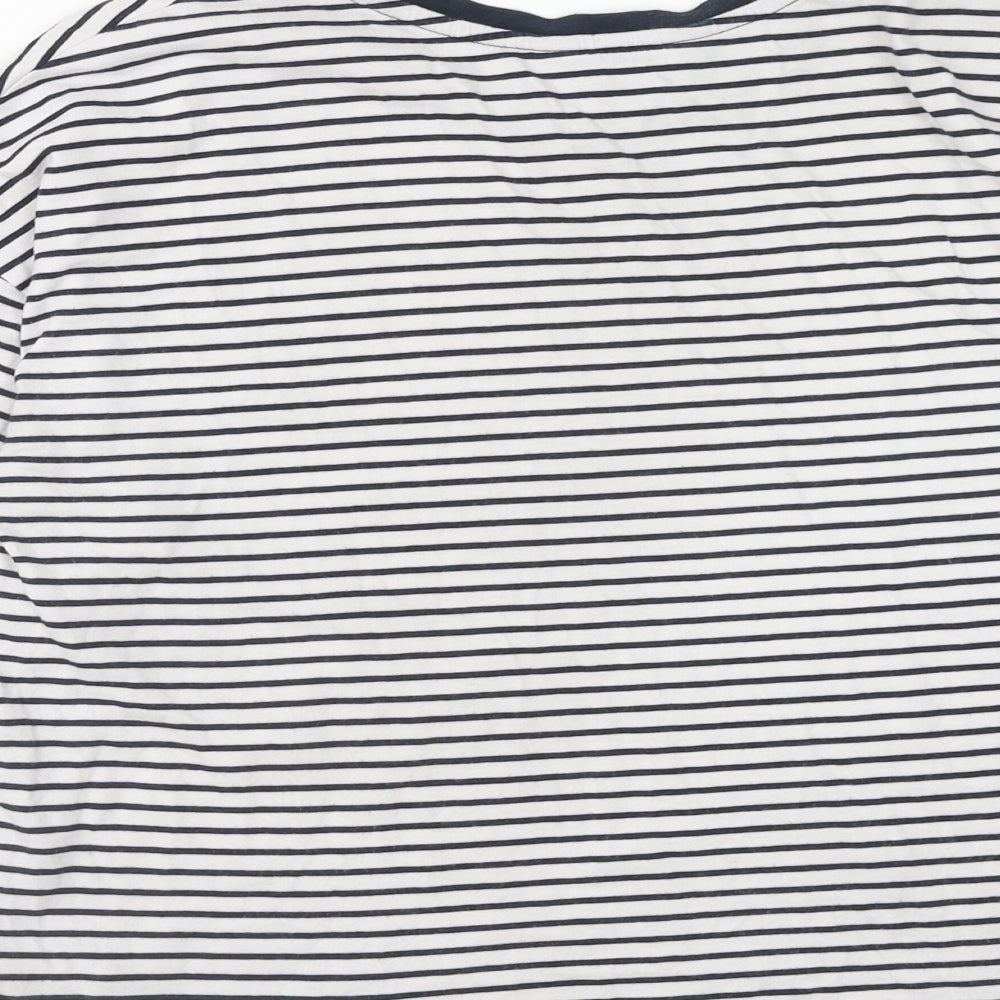 F&F Womens White Striped Cotton Basic T-Shirt Size 10 Boat Neck
