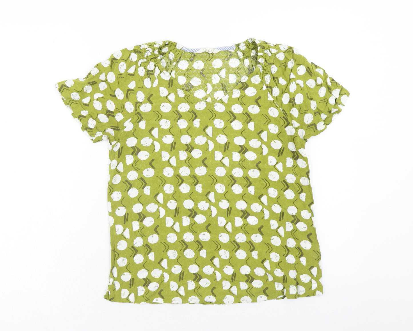 White Stuff Womens Green Geometric Viscose Basic T-Shirt Size 8 V-Neck