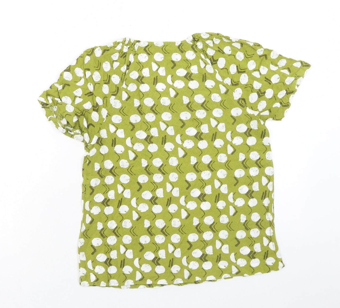 White Stuff Womens Green Geometric Viscose Basic T-Shirt Size 8 V-Neck