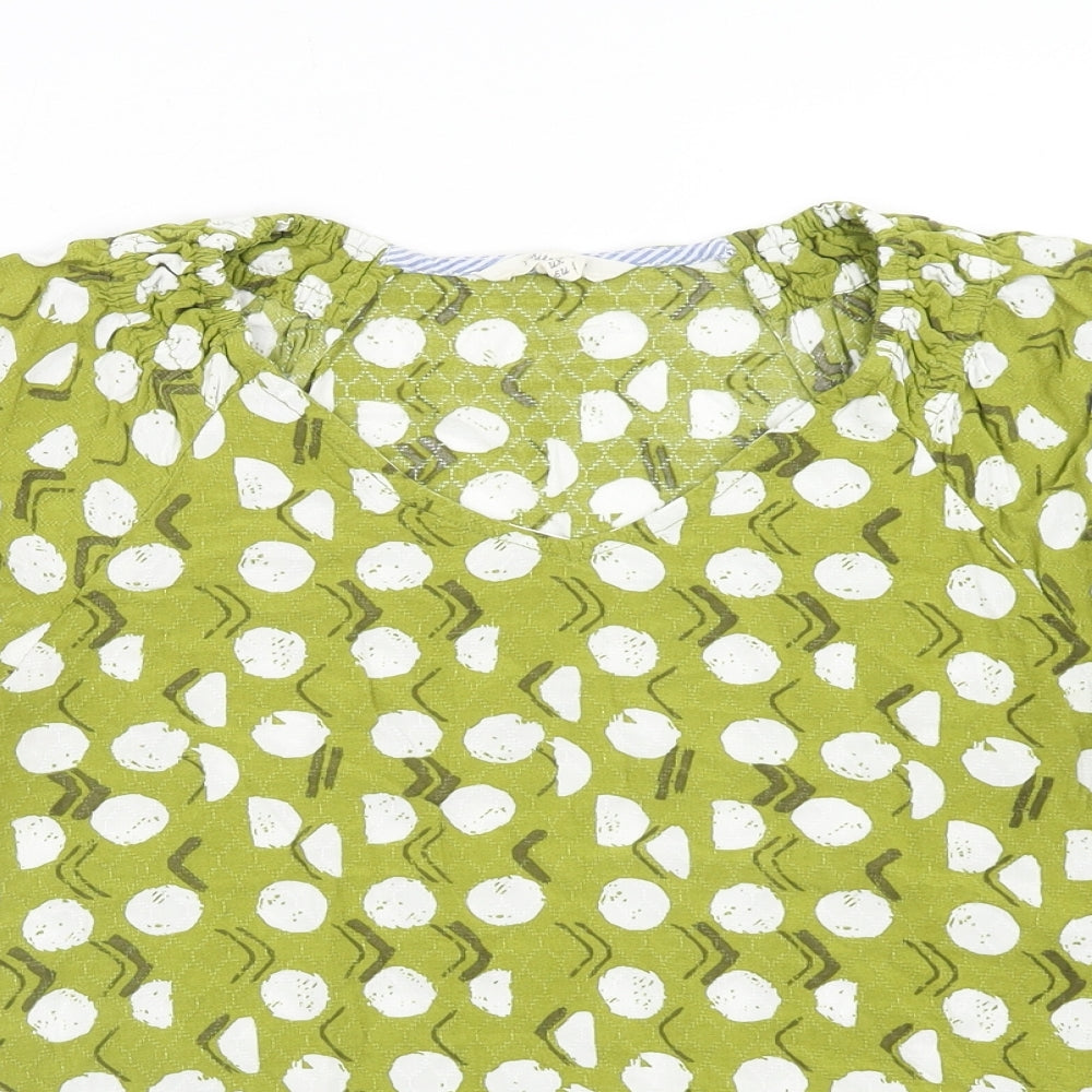 White Stuff Womens Green Geometric Viscose Basic T-Shirt Size 8 V-Neck