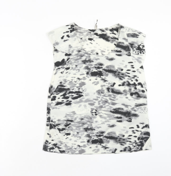 IRO Womens White Animal Print Polyester Basic T-Shirt Size S Scoop Neck - Leopard Print