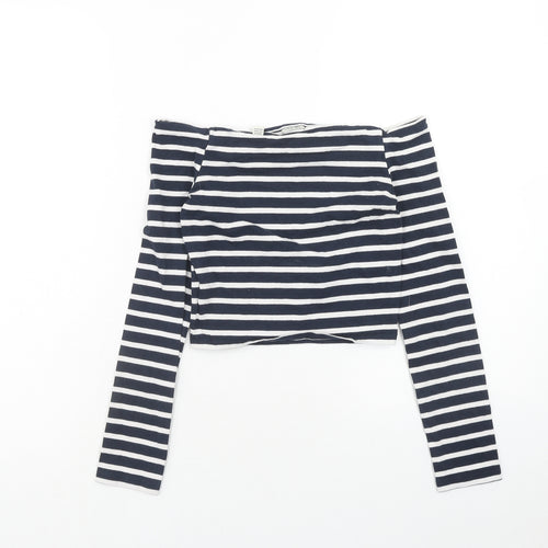 Jack Wills Womens Blue Striped Cotton Cropped Blouse Size 6 Off the Shoulder - Bardot