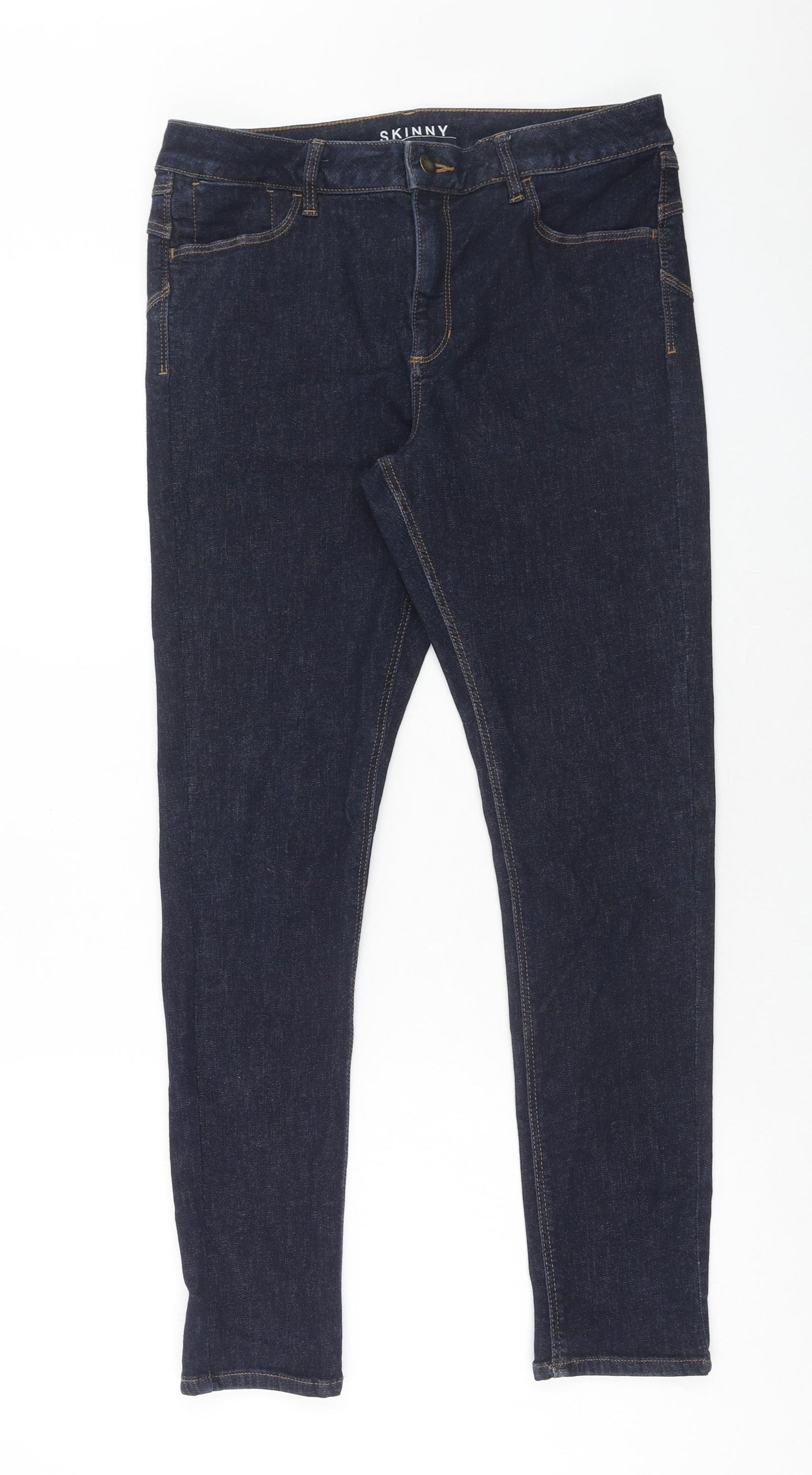 Marks and Spencer Womens Blue Cotton Skinny Jeans Size 12 Regular Zip