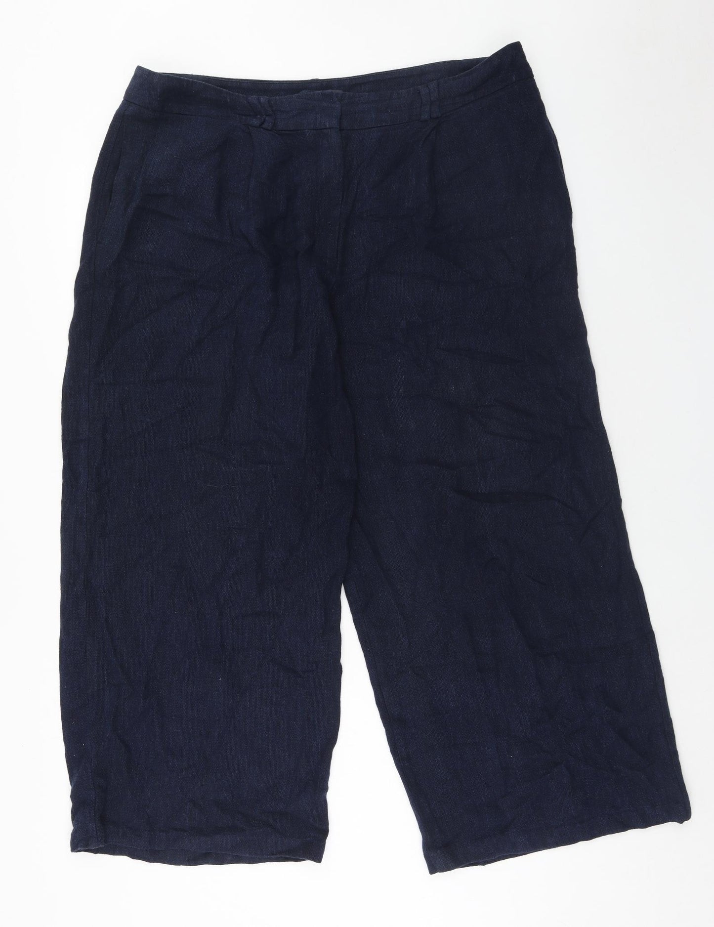 Marks and Spencer Womens Blue Linen Trousers Size 18 Regular Hook & Eye