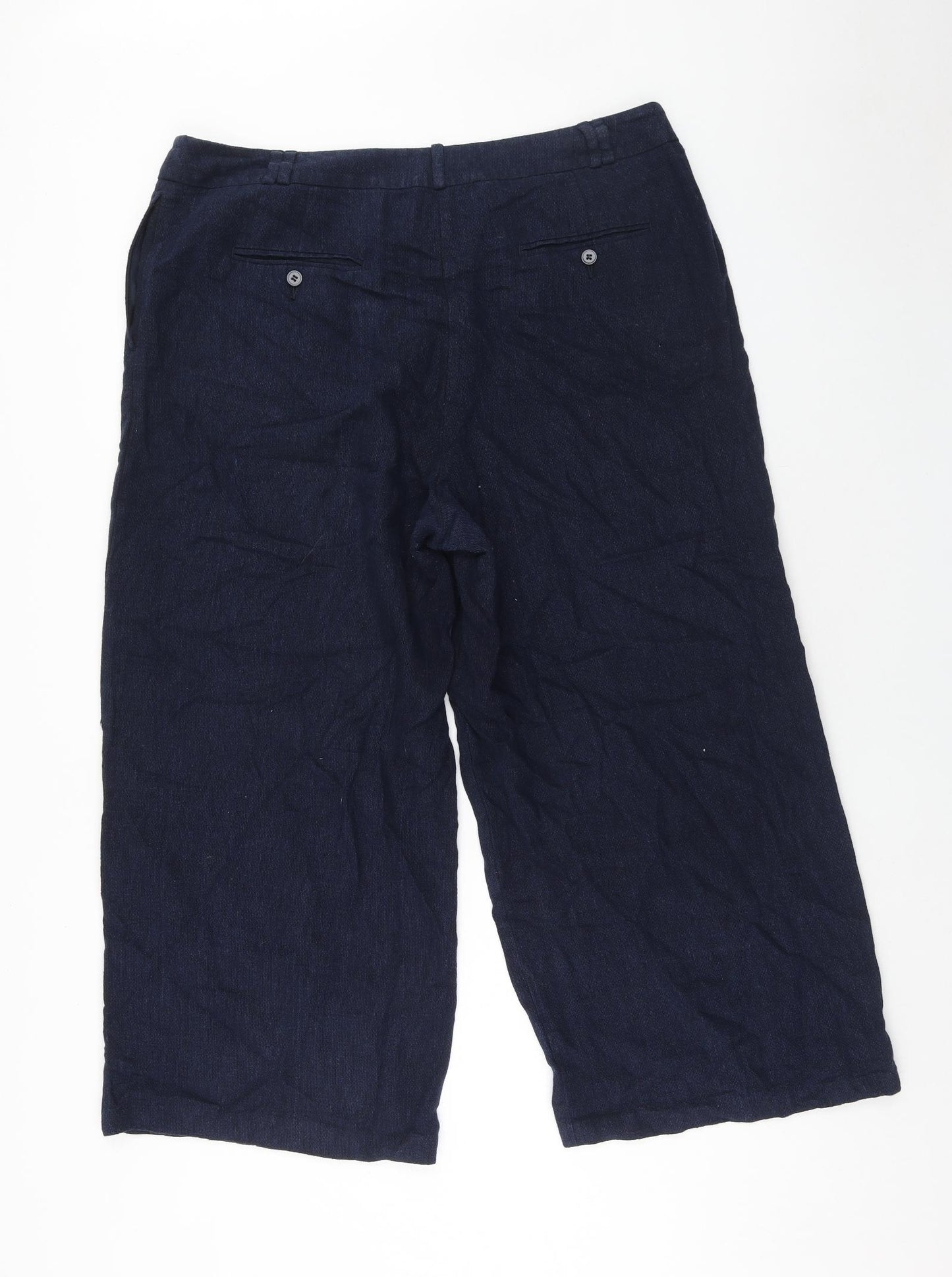 Marks and Spencer Womens Blue Linen Trousers Size 18 Regular Hook & Eye