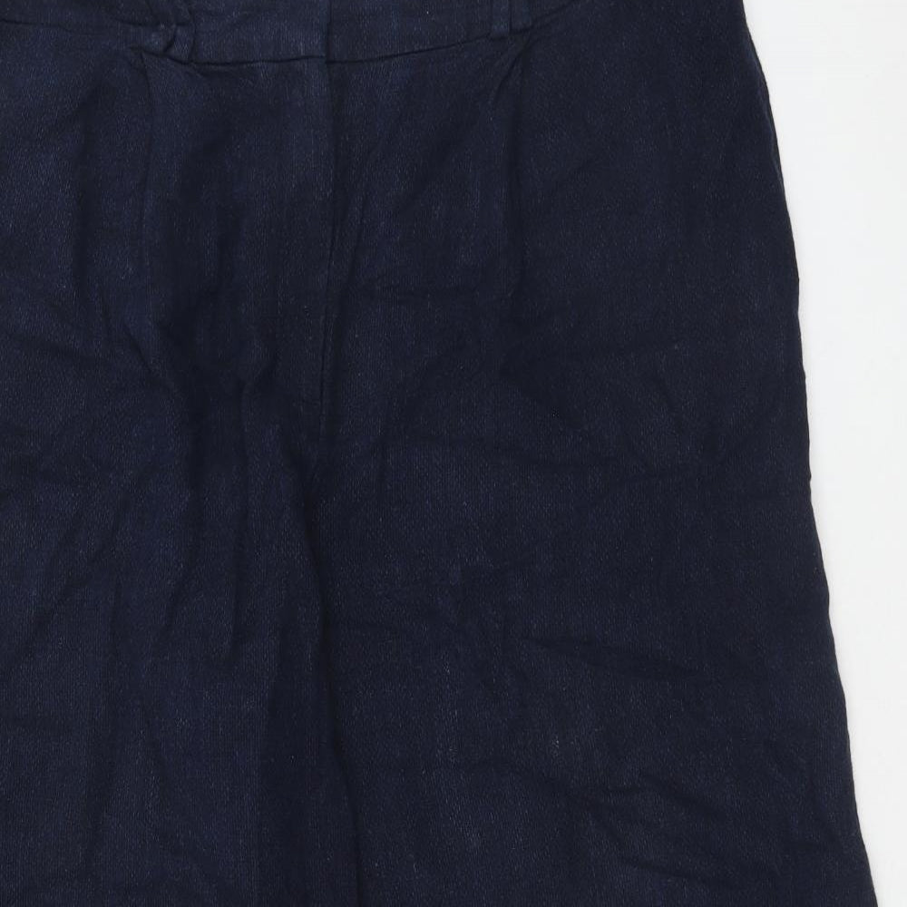 Marks and Spencer Womens Blue Linen Trousers Size 18 Regular Hook & Eye