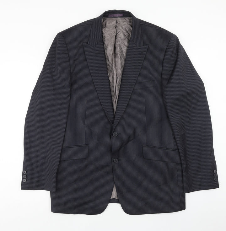 Marks and Spencer Mens Blue Striped Wool Jacket Suit Jacket Size 44 Regular