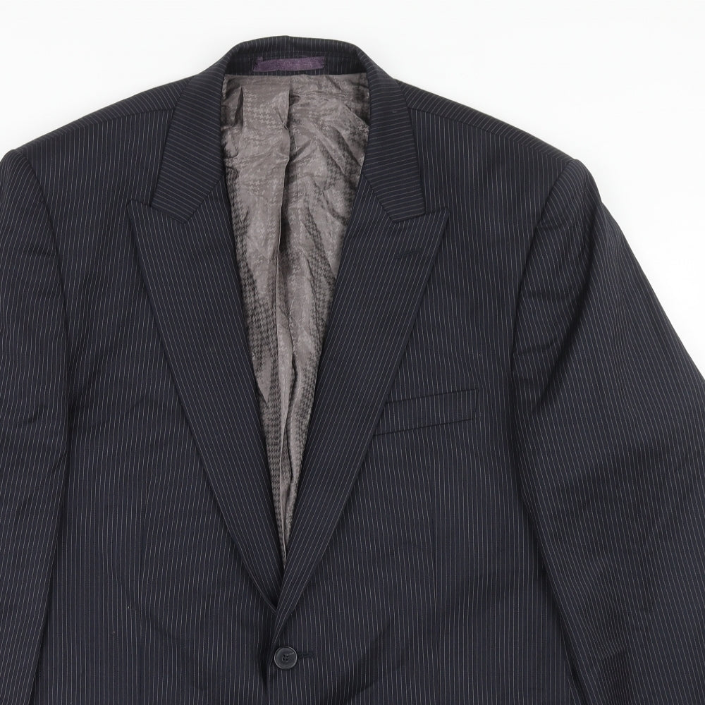 Marks and Spencer Mens Blue Striped Wool Jacket Suit Jacket Size 44 Regular