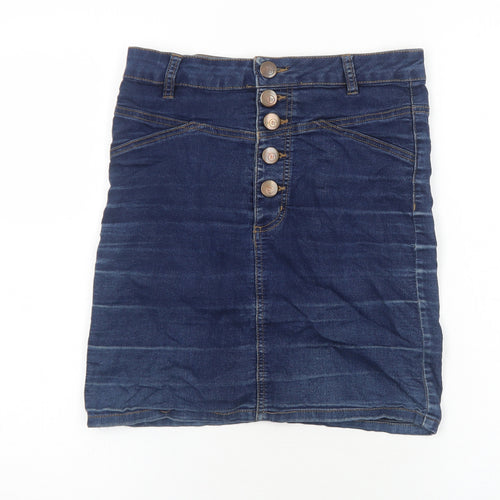 Cotton On Womens Blue Cotton Mini Skirt Size S Button