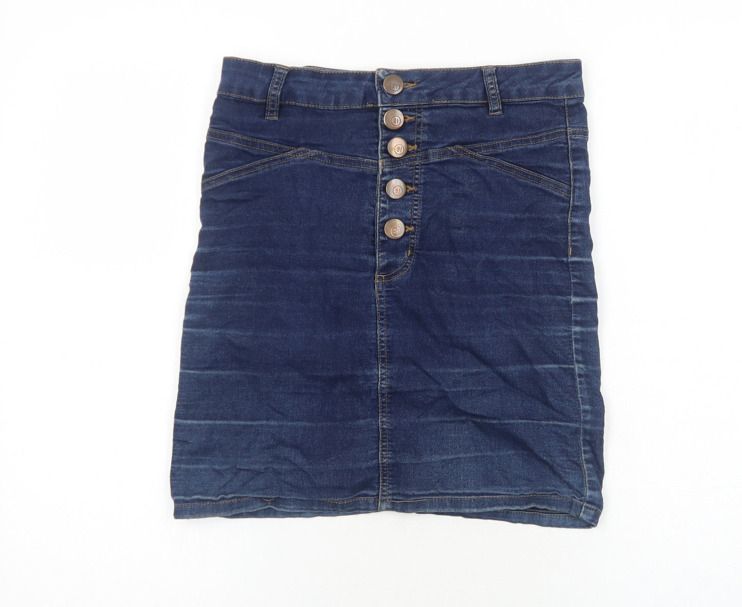 Cotton On Womens Blue Cotton Mini Skirt Size S Button