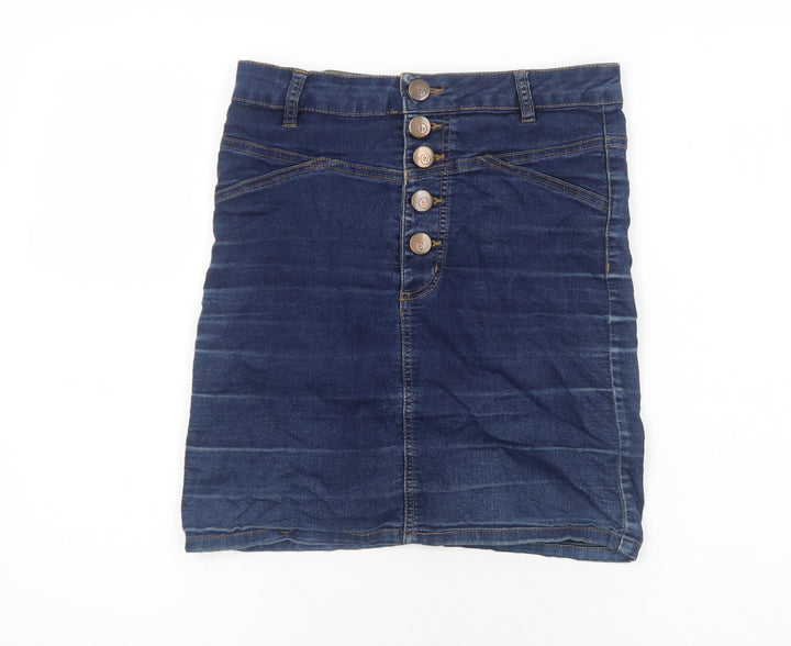 Cotton On Womens Blue Cotton Mini Skirt Size S Button