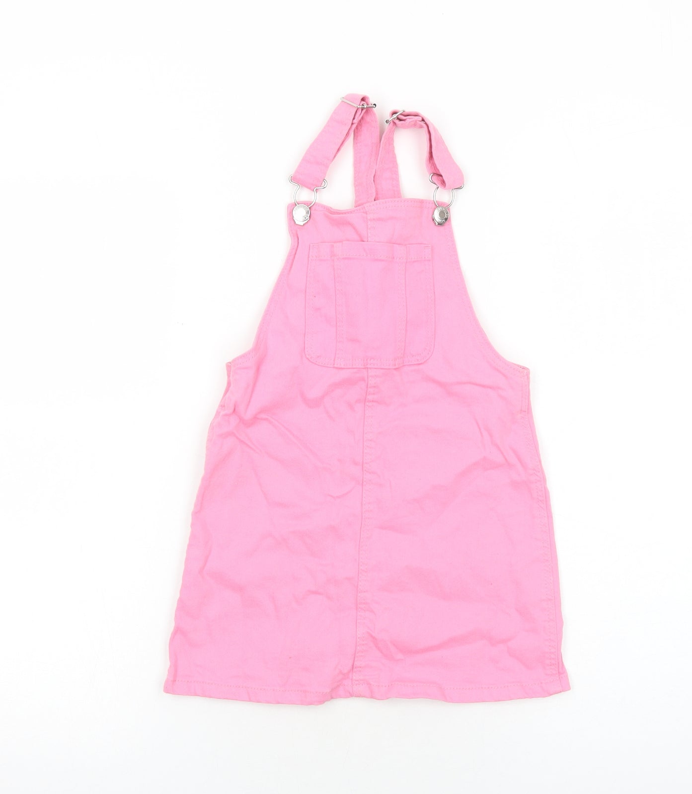 Primark Girls Pink Cotton Pinafore/Dungaree Dress Size 5-6 Years Square Neck Buckle