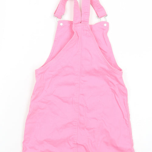 Primark Girls Pink Cotton Pinafore/Dungaree Dress Size 5-6 Years Square Neck Buckle