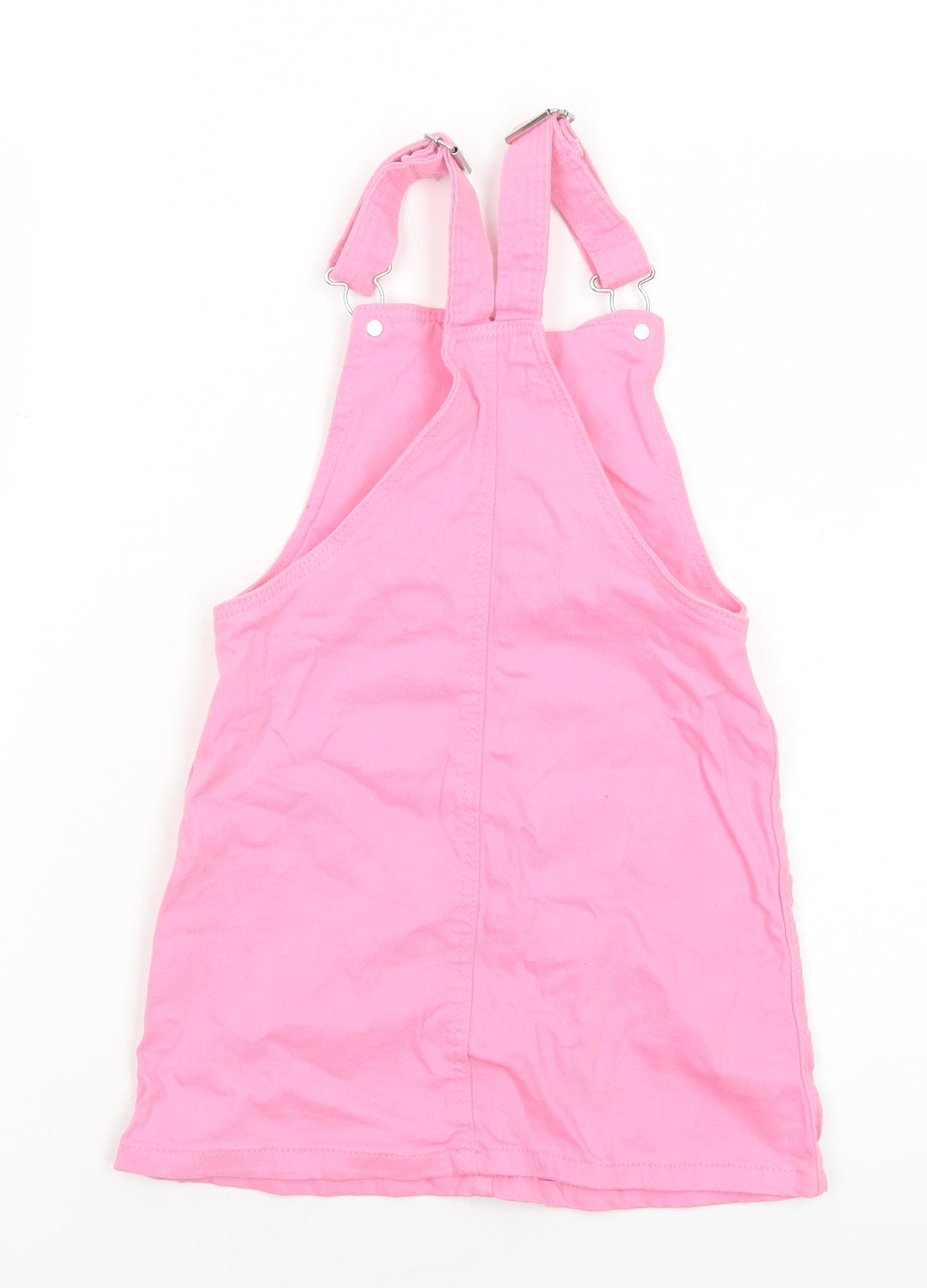 Primark Girls Pink Cotton Pinafore/Dungaree Dress Size 5-6 Years Square Neck Buckle