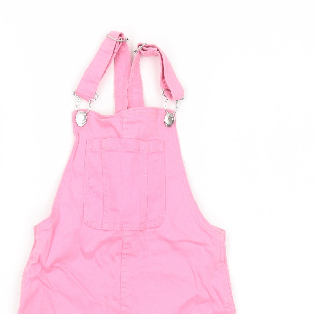 Primark Girls Pink Cotton Pinafore/Dungaree Dress Size 5-6 Years Square Neck Buckle