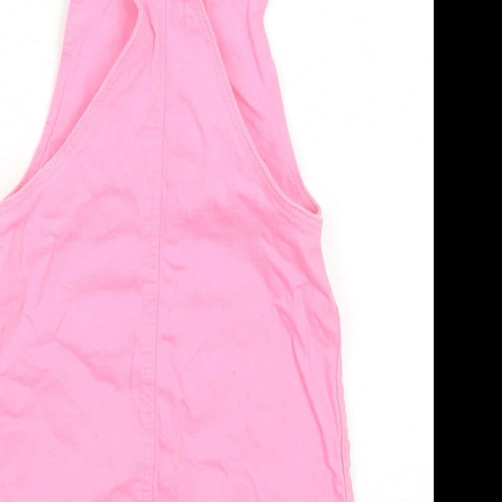 Primark Girls Pink Cotton Pinafore/Dungaree Dress Size 5-6 Years Square Neck Buckle