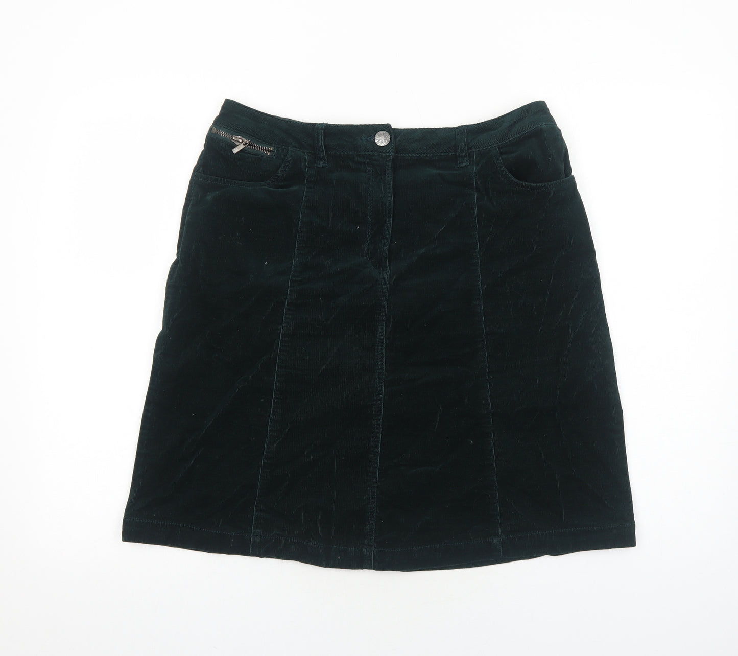 M&Co Womens Green Cotton A-Line Skirt Size 14 Zip