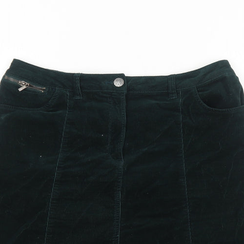 M&Co Womens Green Cotton A-Line Skirt Size 14 Zip