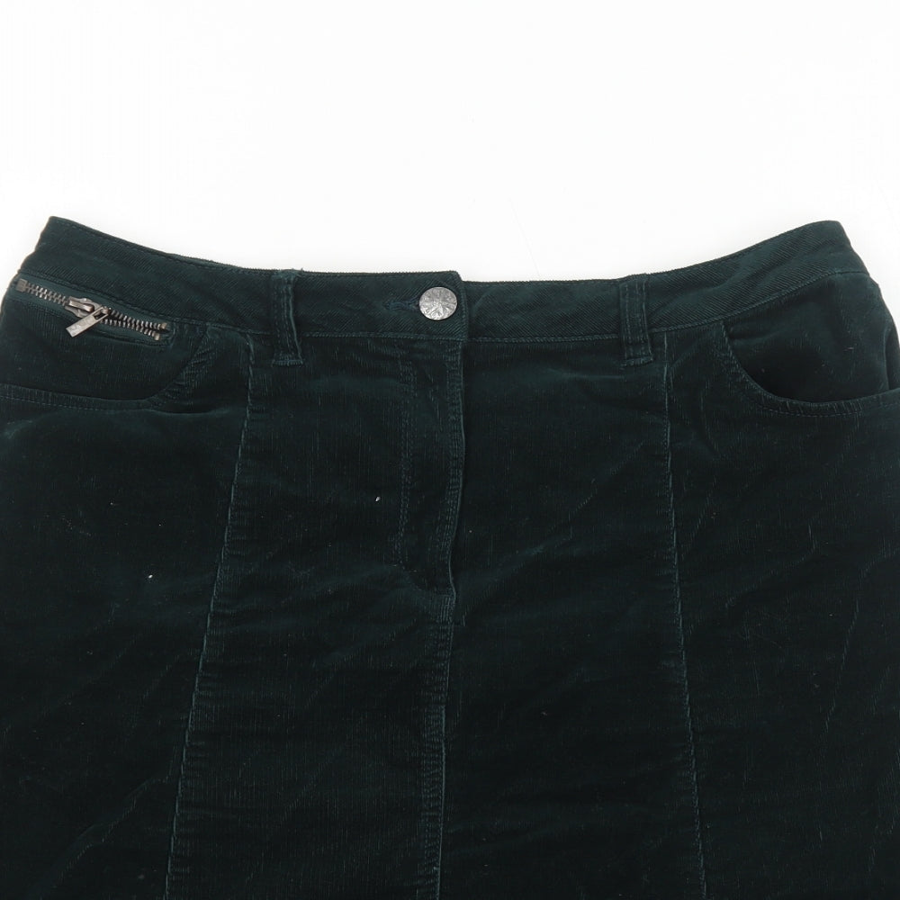 M&Co Womens Green Cotton A-Line Skirt Size 14 Zip