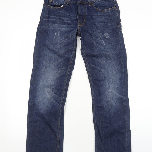 Topman Mens Blue Cotton Straight Jeans Size S Regular Button