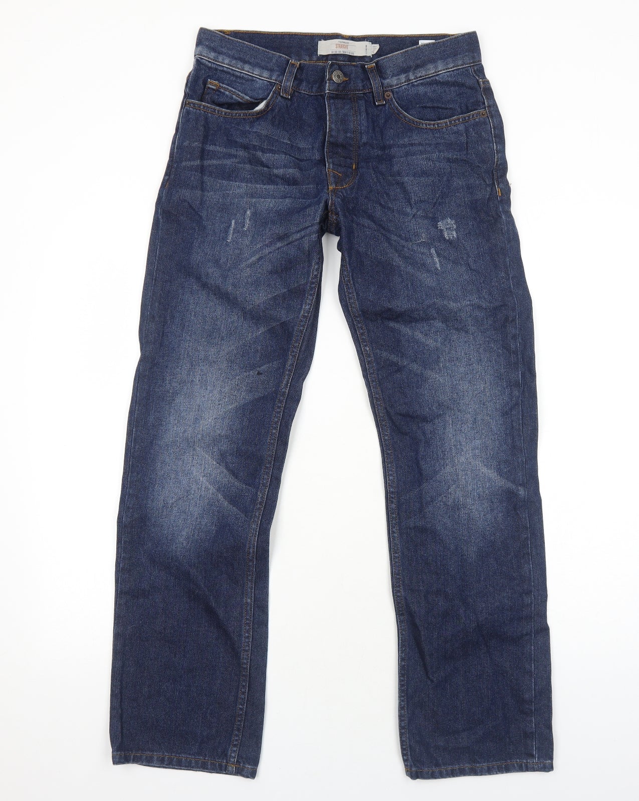 Topman Mens Blue Cotton Straight Jeans Size S Regular Button