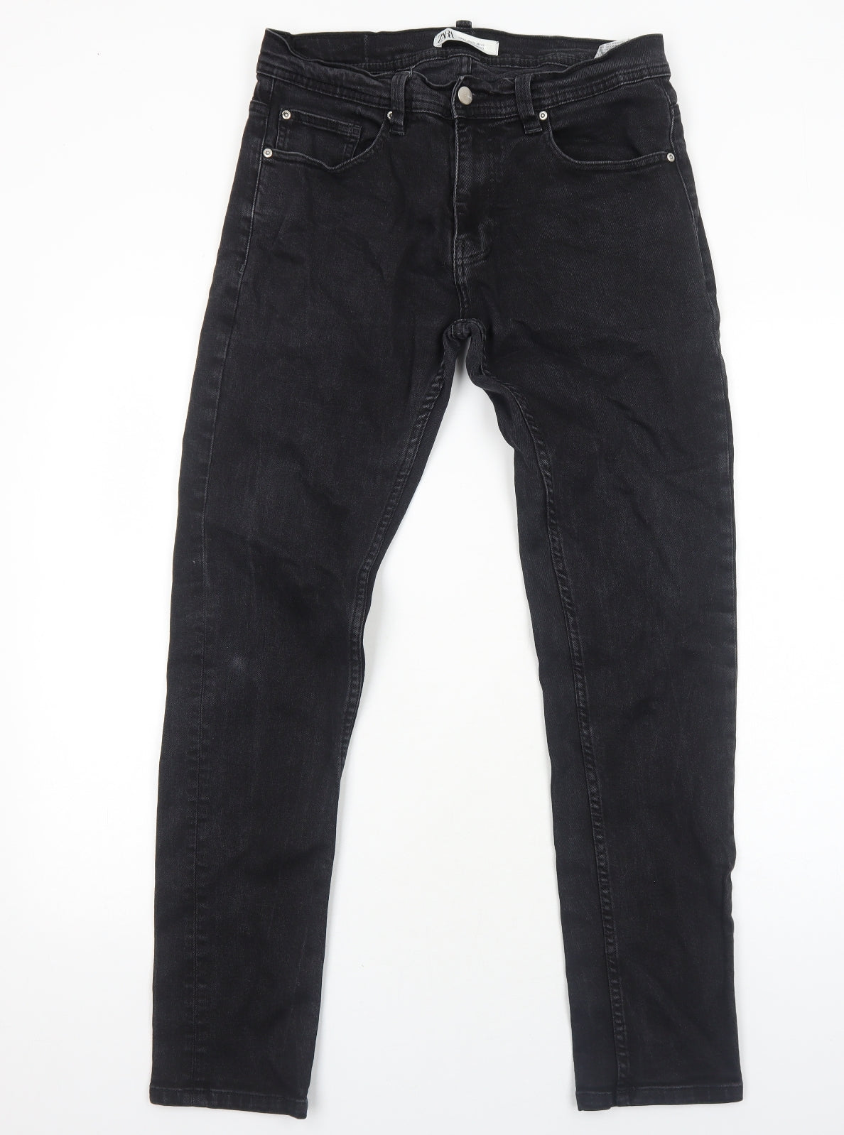 Zara Womens Black Cotton Skinny Jeans Size 14 Regular Zip