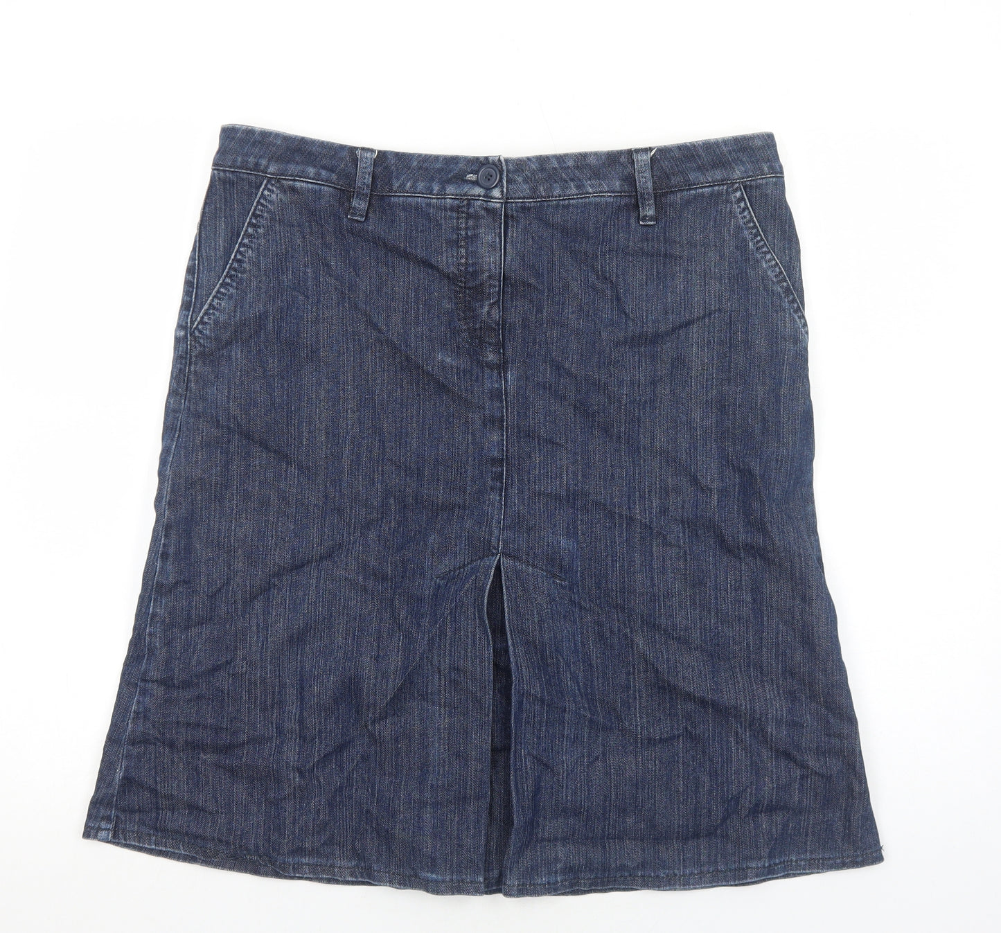 Marks and Spencer Womens Blue Cotton A-Line Skirt Size 16 Zip
