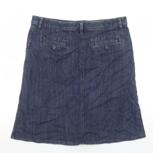 Marks and Spencer Womens Blue Cotton A-Line Skirt Size 16 Zip
